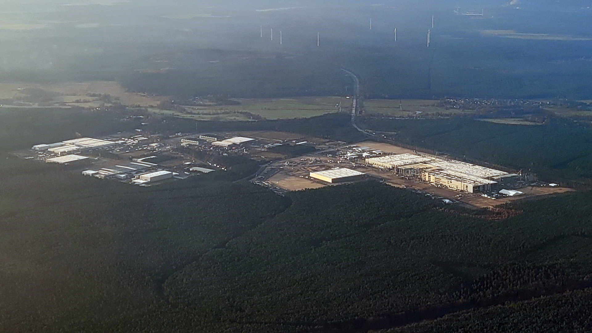Luftaufnahme Tesla Gigafactoy Berlin-Brandenburg