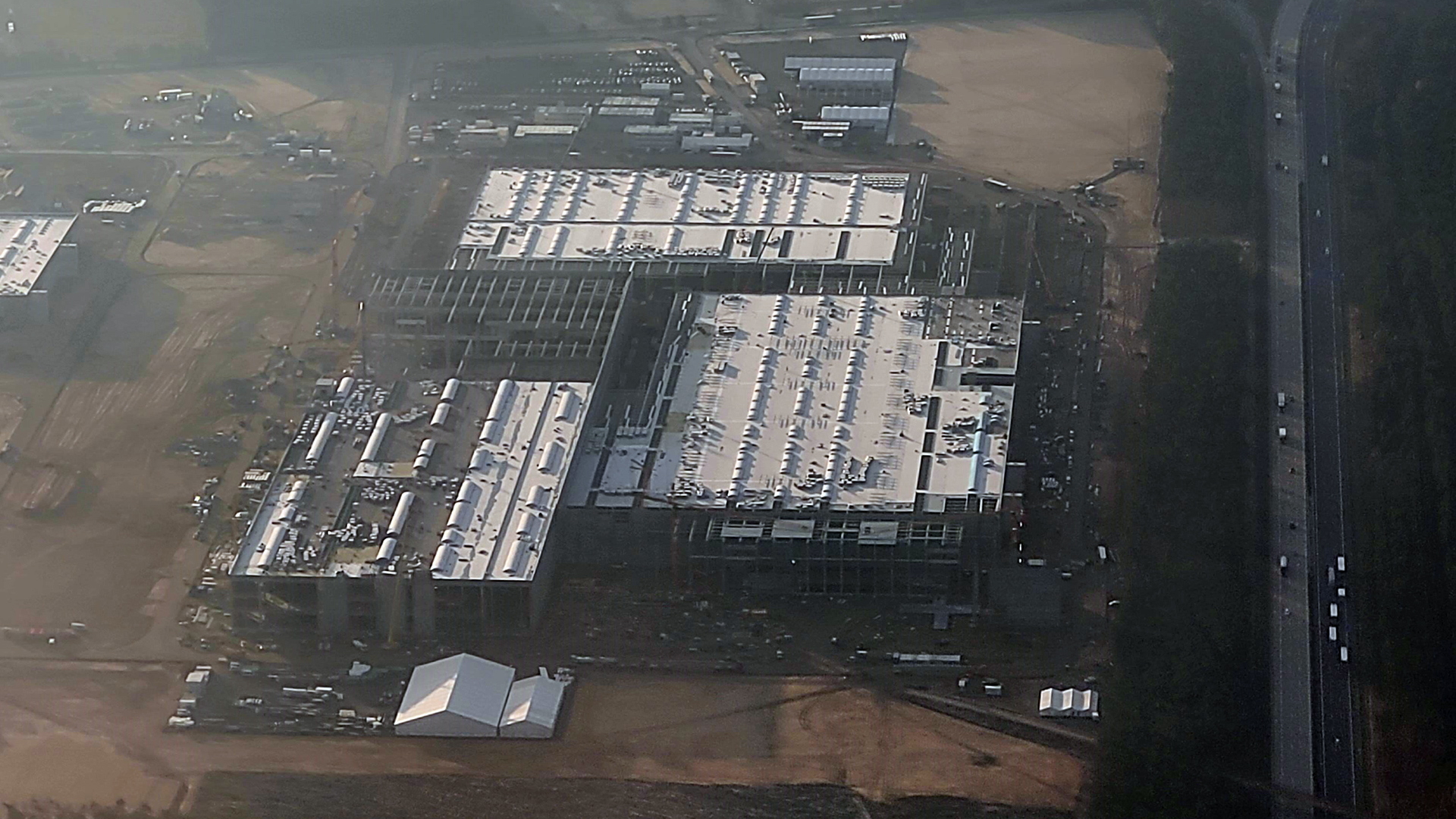 Luftaufnahme Tesla Gigafactoy Berlin-Brandenburg Grünheide