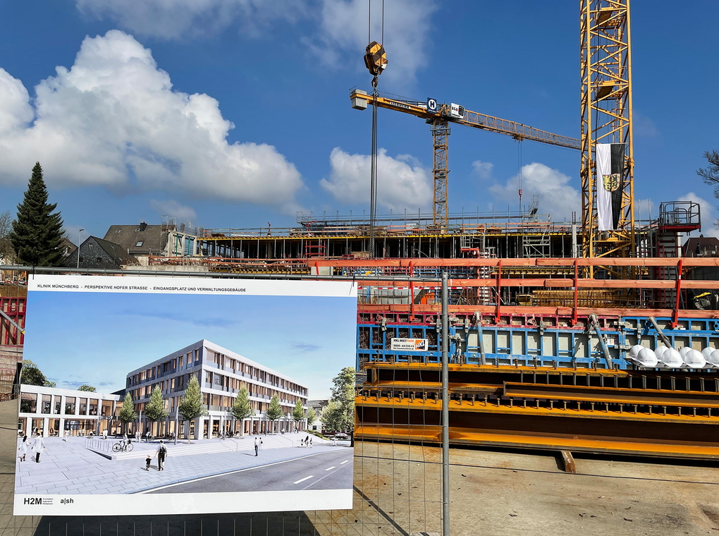Grundsteinlegung am Klinikum Münchberg Visualisierung vor der Baustelle